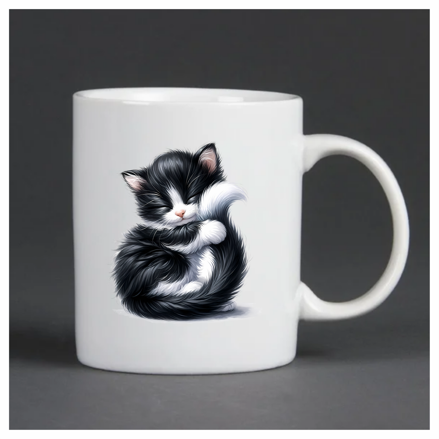 Black White Fluffy Kitten Sleeping Vinyl Sticker Decal