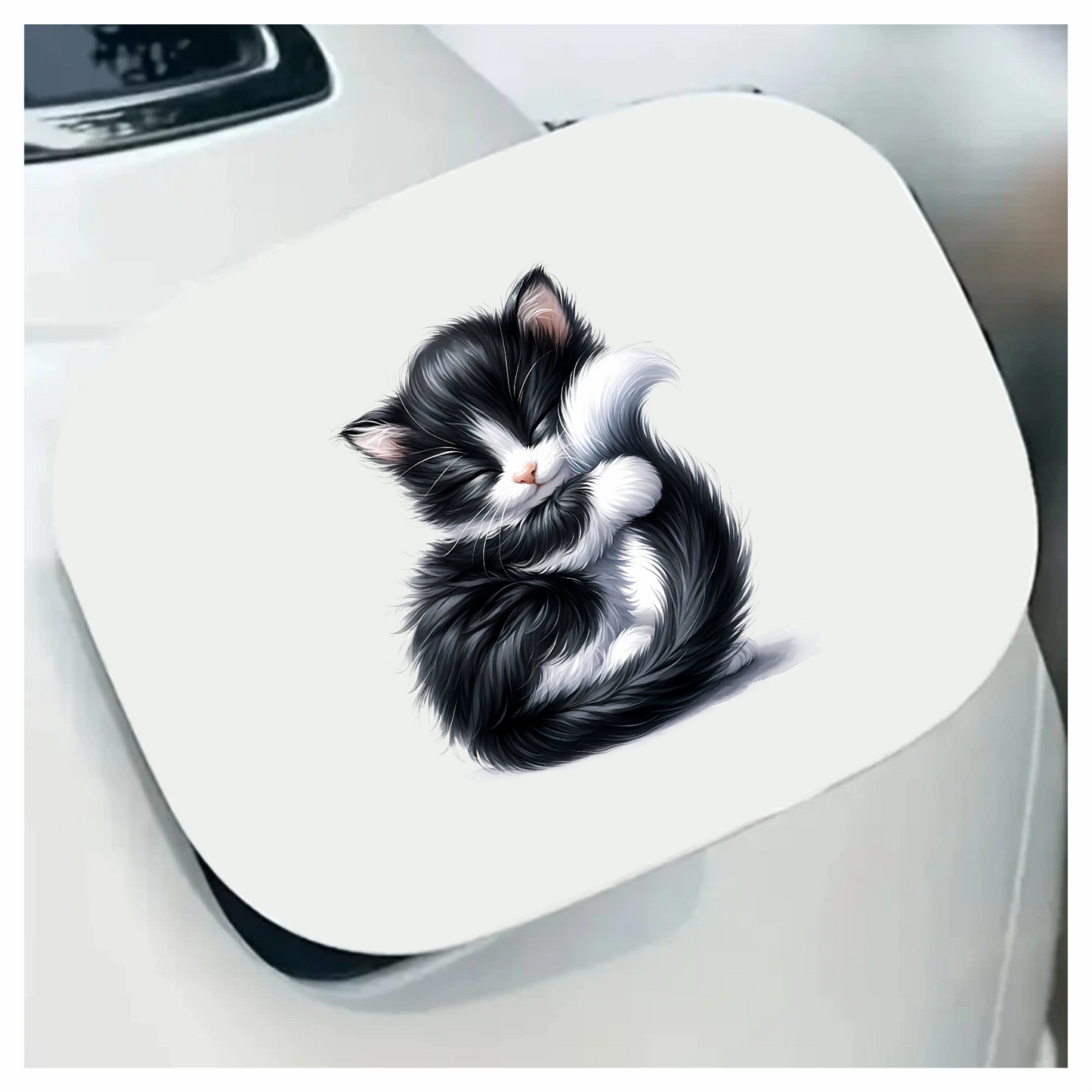 Black White Fluffy Kitten Sleeping Vinyl Sticker Decal