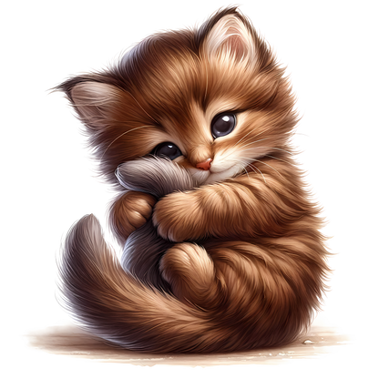 Brown Kitten Fluffy Tail Cute Vinyl Sticker Decal