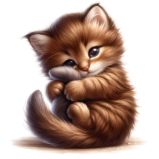Brown Kitten Fluffy Tail Cute Vinyl Sticker Decal