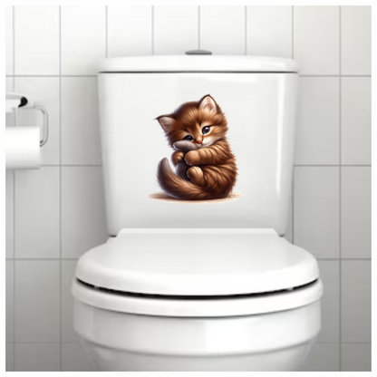 Brown Kitten Fluffy Tail Cute Vinyl Sticker Decal