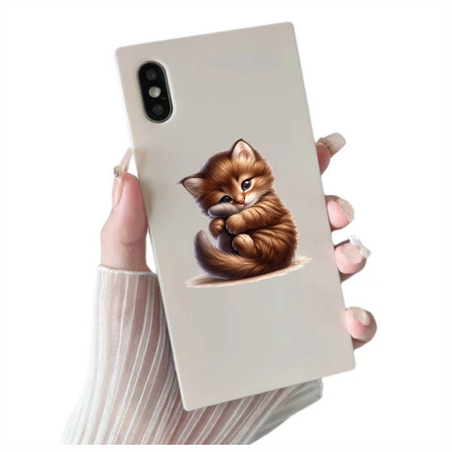 Brown Kitten Fluffy Tail Cute Vinyl Sticker Decal