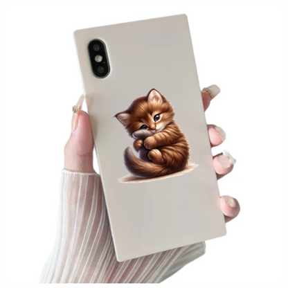 Brown Kitten Fluffy Tail Cute Vinyl Sticker Decal