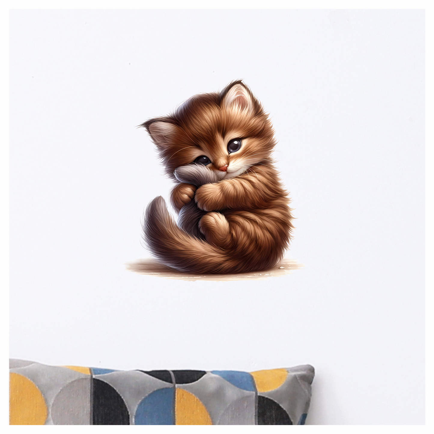 Brown Kitten Fluffy Tail Cute Vinyl Sticker Decal