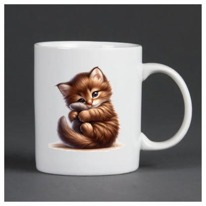 Brown Kitten Fluffy Tail Cute Vinyl Sticker Decal