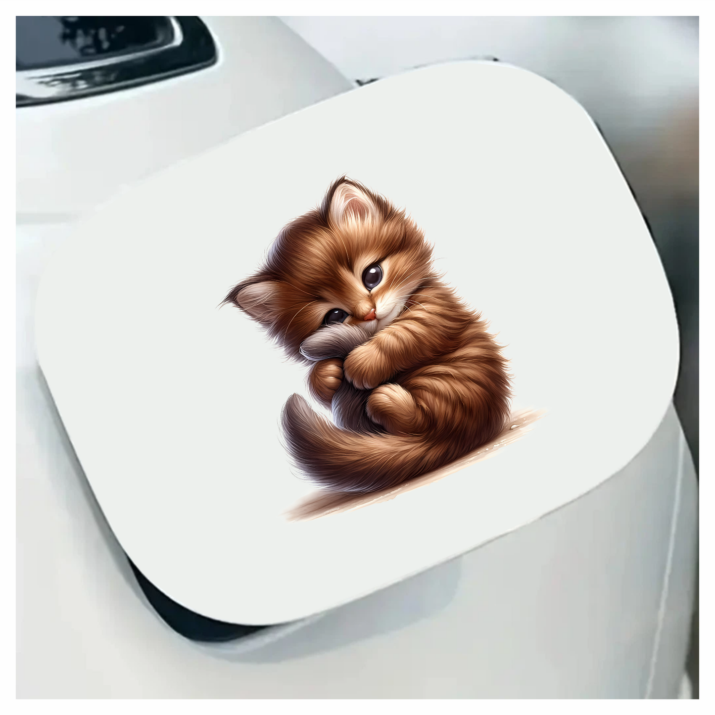 Brown Kitten Fluffy Tail Cute Vinyl Sticker Decal