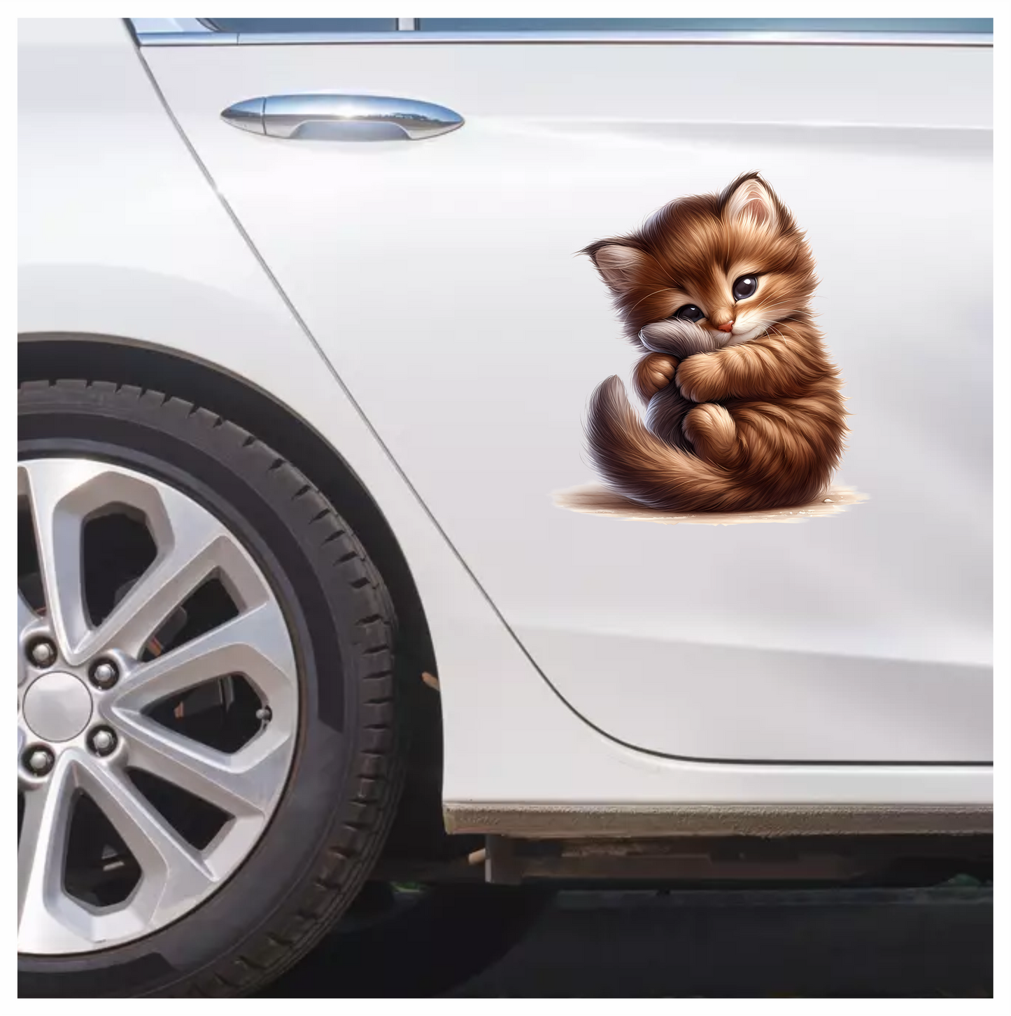 Brown Kitten Fluffy Tail Cute Vinyl Sticker Decal