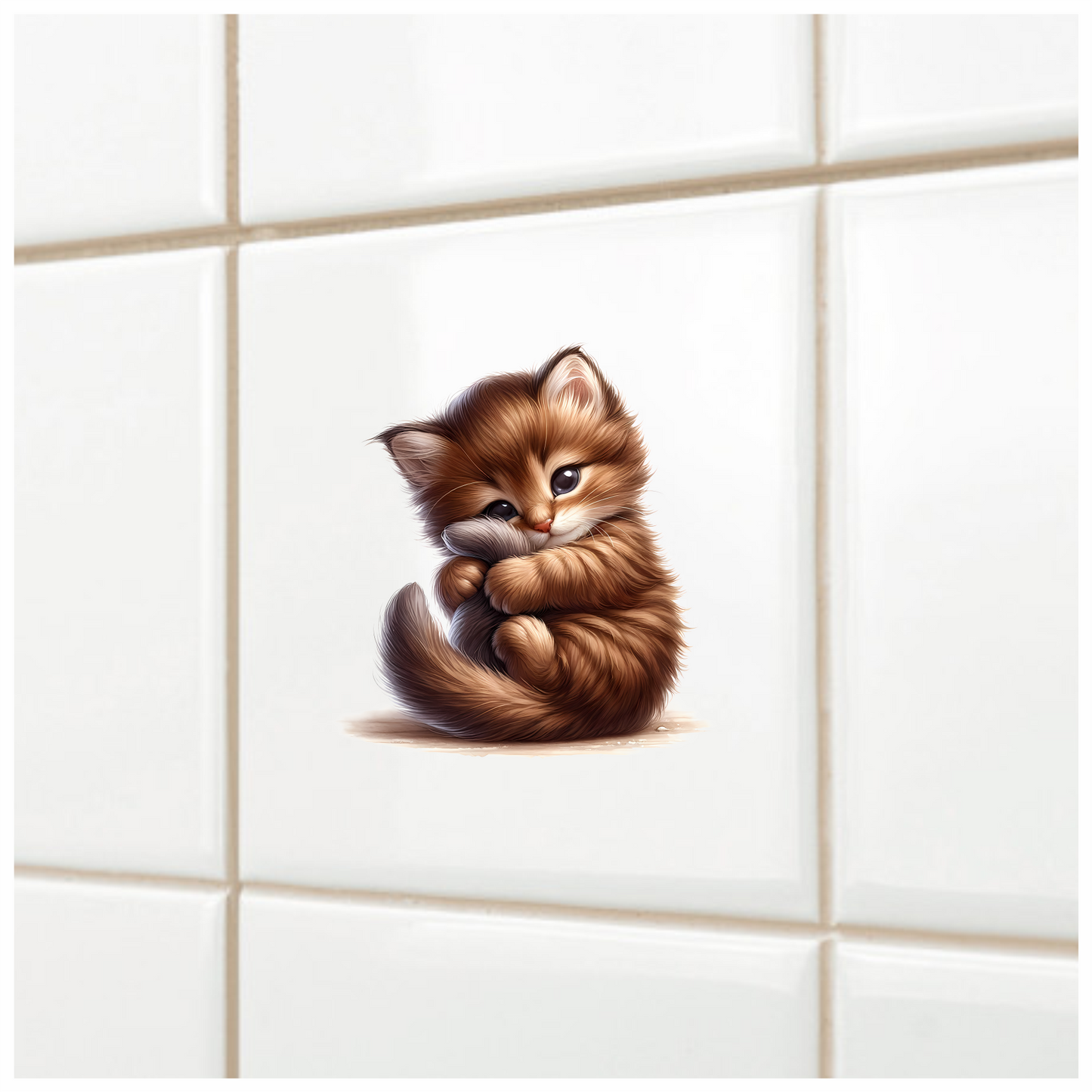 Brown Kitten Fluffy Tail Cute Vinyl Sticker Decal