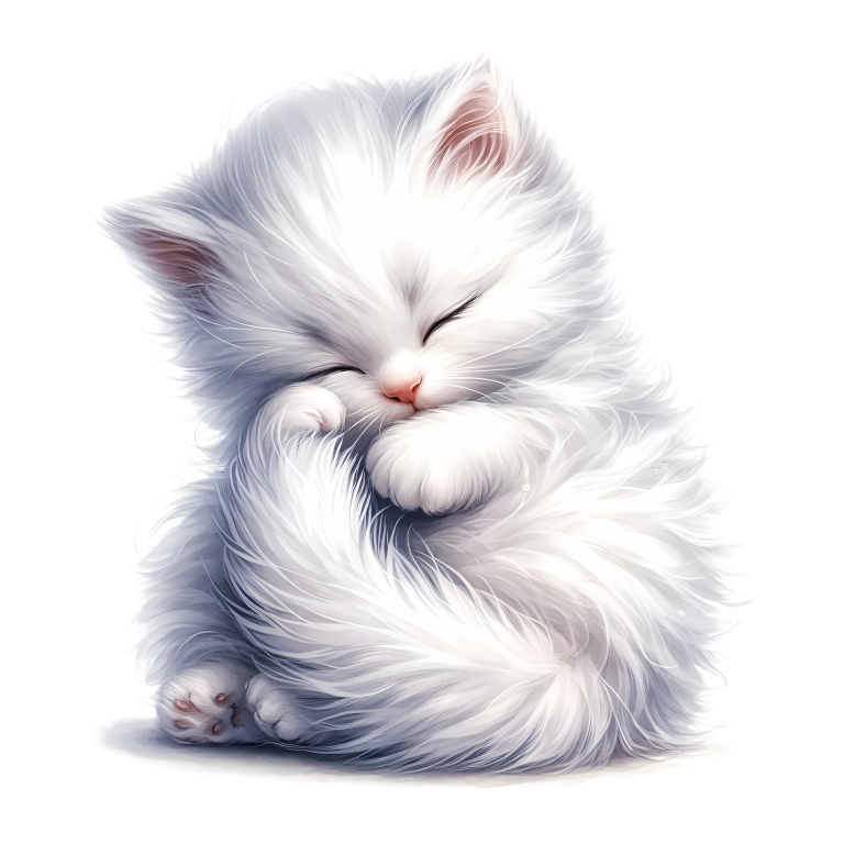 White Fluffy Kitten Sleeping Cute Vinyl Sticker Decal