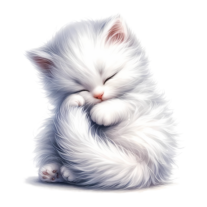 White Fluffy Kitten Sleeping Cute Vinyl Sticker Decal