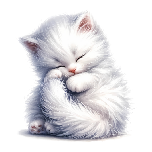 White Fluffy Kitten Sleeping Cute Vinyl Sticker Decal