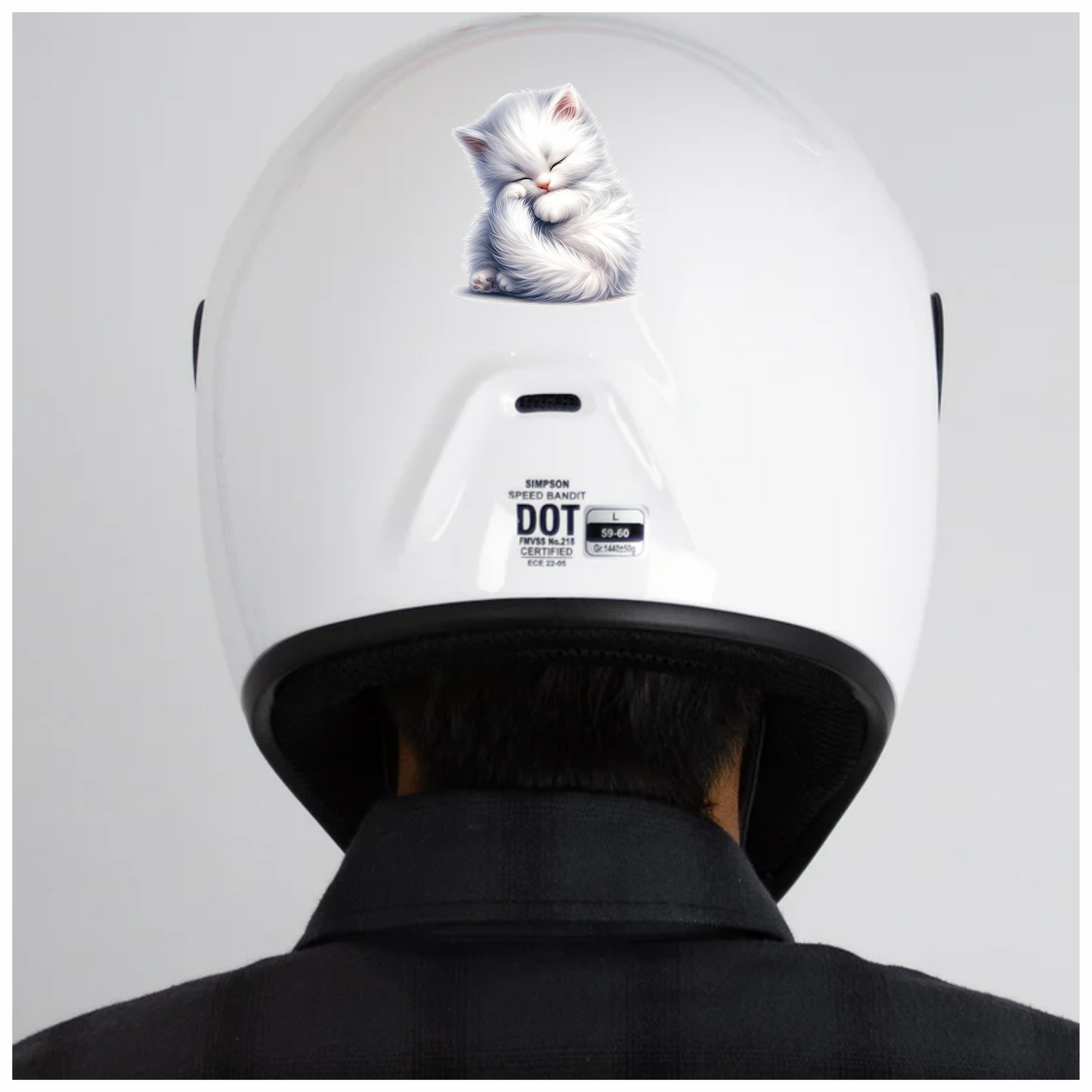 White Fluffy Kitten Sleeping Cute Vinyl Sticker Decal