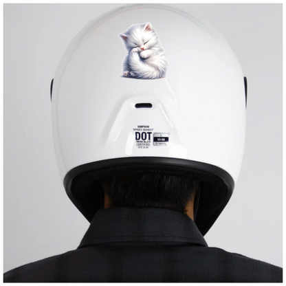 White Fluffy Kitten Sleeping Cute Vinyl Sticker Decal