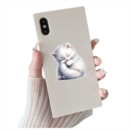 White Fluffy Kitten Sleeping Cute Vinyl Sticker Decal