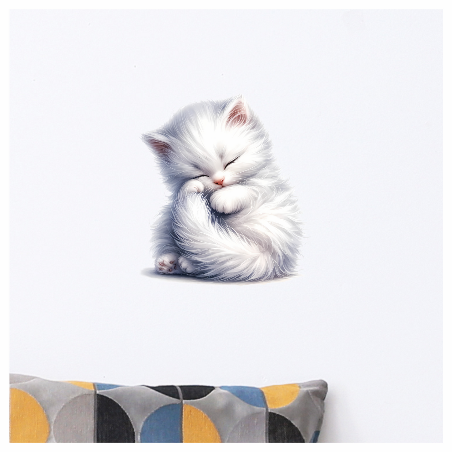 White Fluffy Kitten Sleeping Cute Vinyl Sticker Decal