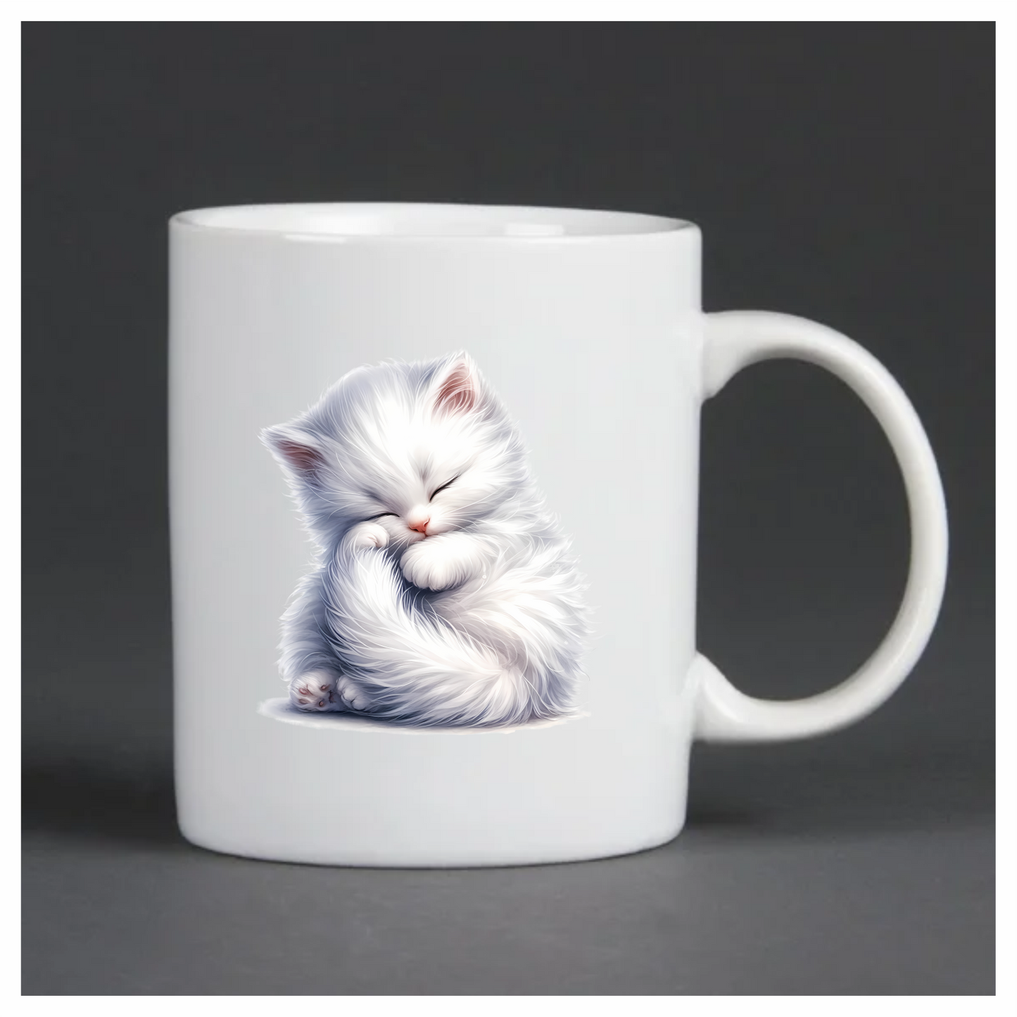 White Fluffy Kitten Sleeping Cute Vinyl Sticker Decal