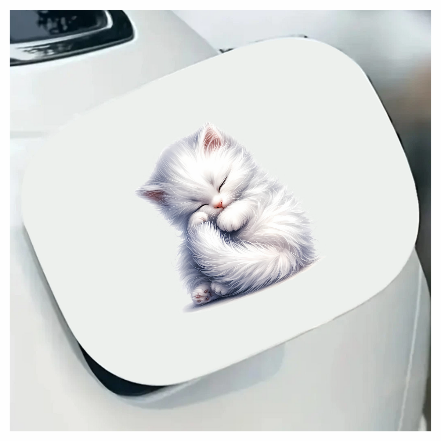 White Fluffy Kitten Sleeping Cute Vinyl Sticker Decal