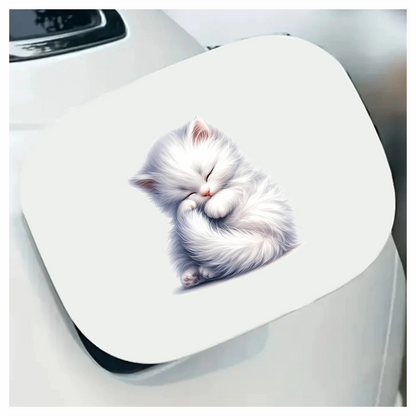 White Fluffy Kitten Sleeping Cute Vinyl Sticker Decal