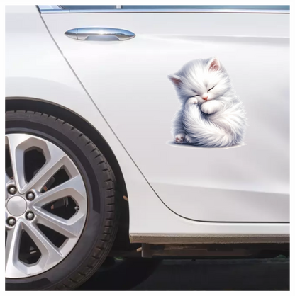White Fluffy Kitten Sleeping Cute Vinyl Sticker Decal