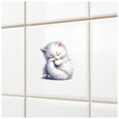 White Fluffy Kitten Sleeping Cute Vinyl Sticker Decal