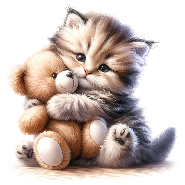 Grey Kitten Teddy Bear Hug Vinyl Sticker Decal