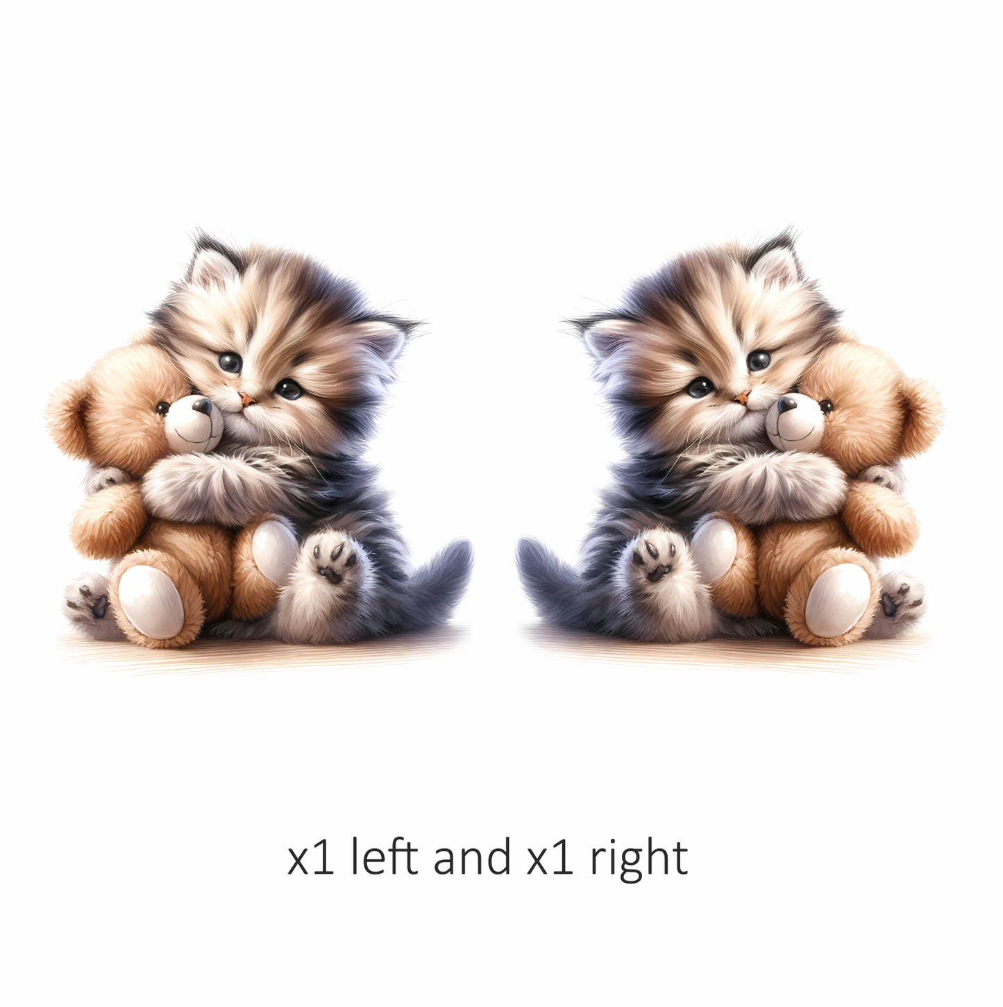 Grey Kitten Teddy Bear Hug Vinyl Sticker Decal