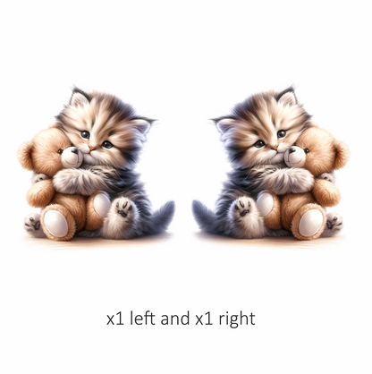 Grey Kitten Teddy Bear Hug Vinyl Sticker Decal