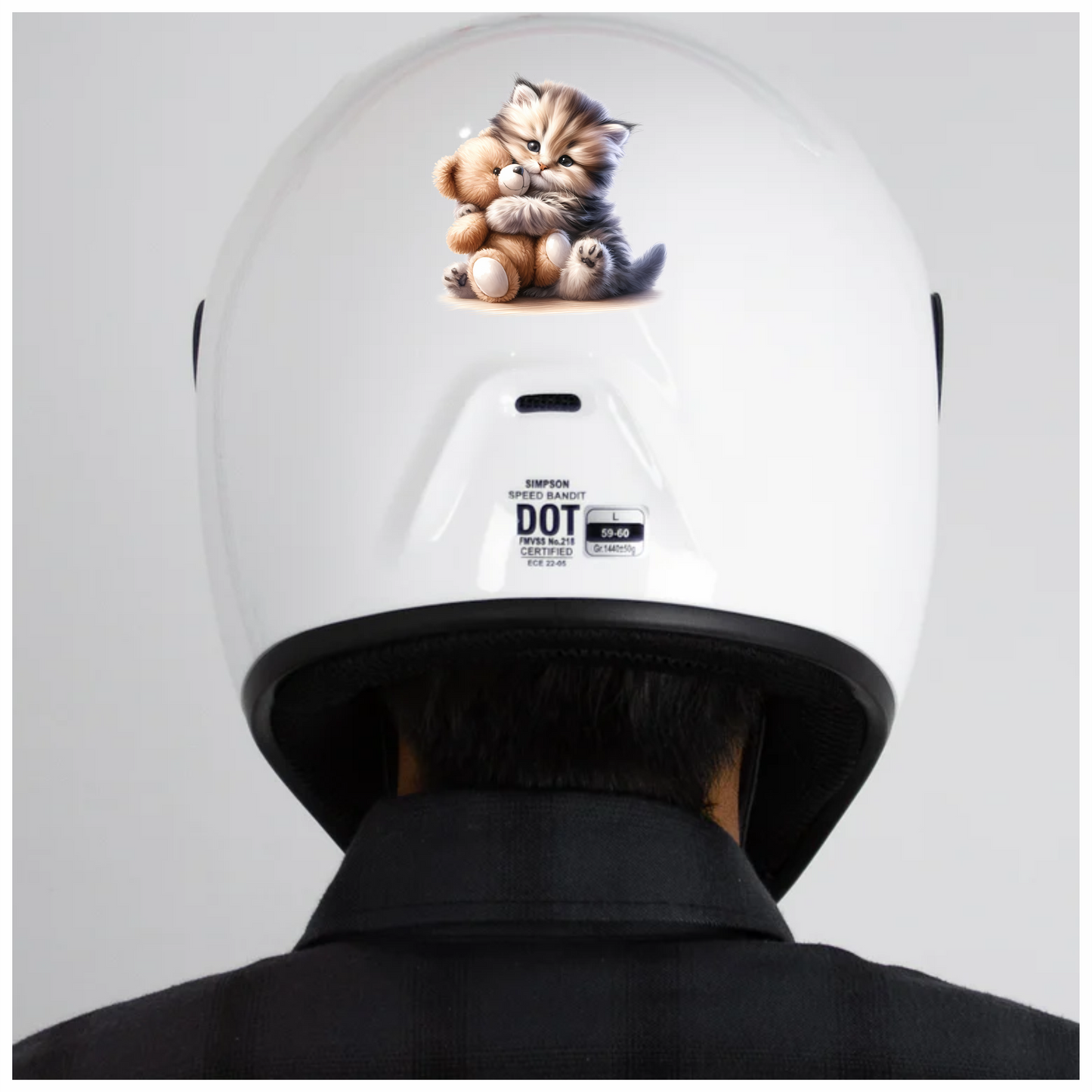 Grey Kitten Teddy Bear Hug Vinyl Sticker Decal