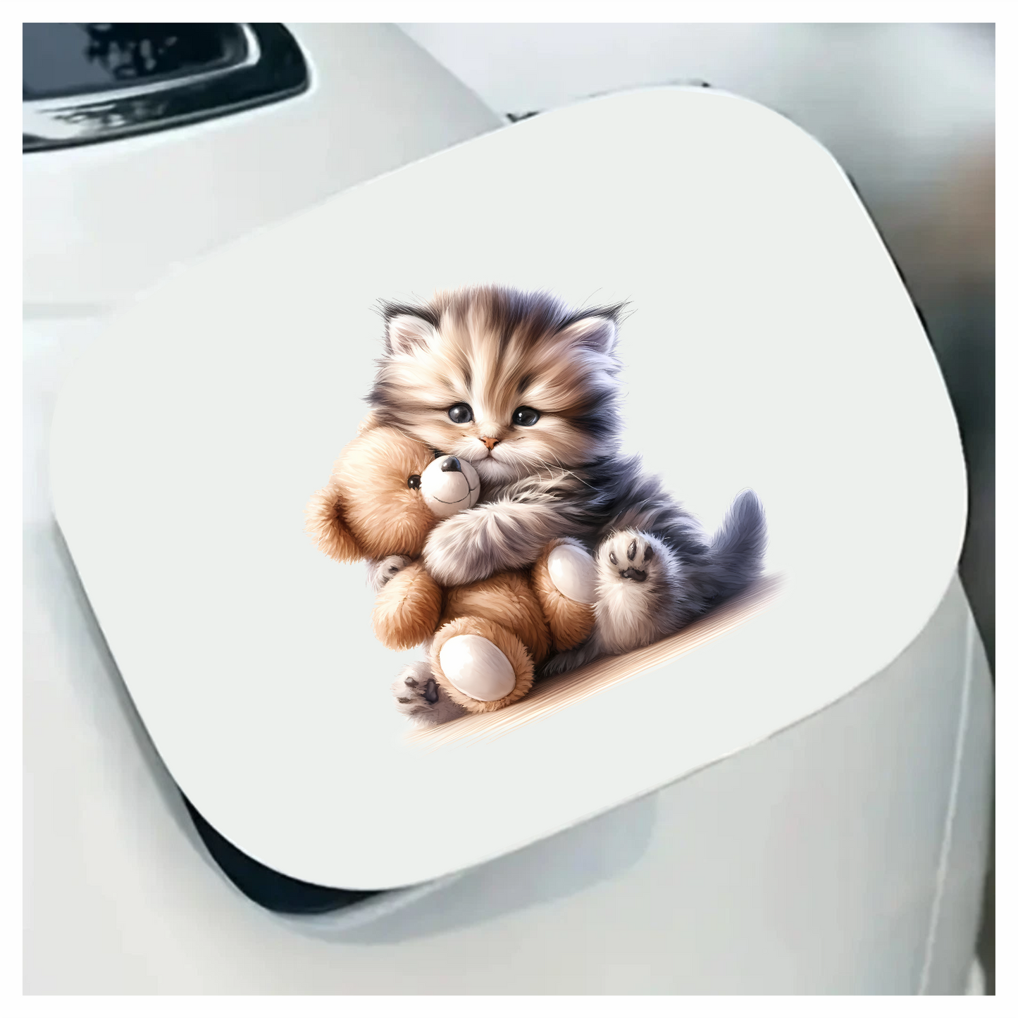 Grey Kitten Teddy Bear Hug Vinyl Sticker Decal