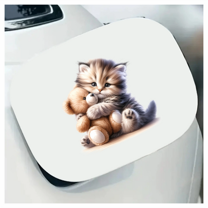 Grey Kitten Teddy Bear Hug Vinyl Sticker Decal
