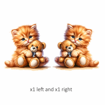 Orange Kitten Hugging Teddy Bear Vinyl Sticker Decal