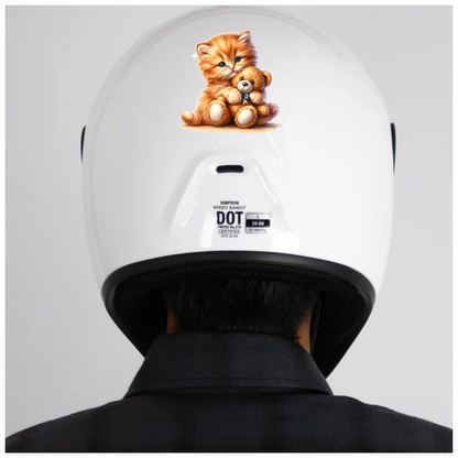 Orange Kitten Hugging Teddy Bear Vinyl Sticker Decal
