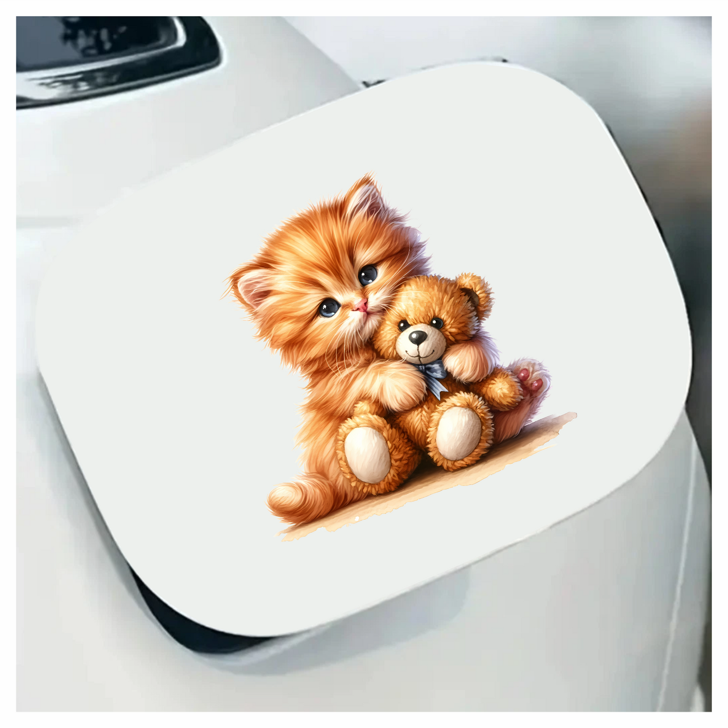Orange Kitten Hugging Teddy Bear Vinyl Sticker Decal