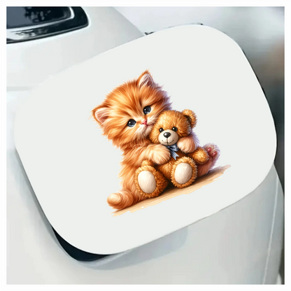 Orange Kitten Hugging Teddy Bear Vinyl Sticker Decal