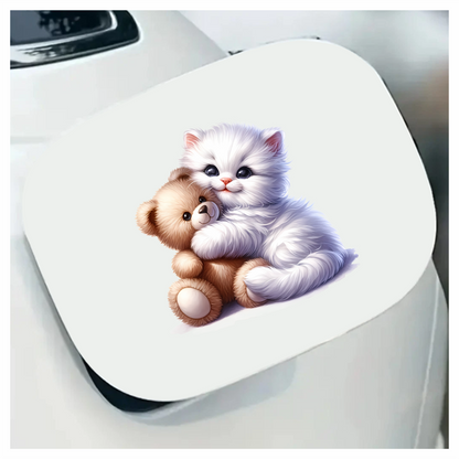 White Kitten Teddy Bear Hug Vinyl Sticker Decal
