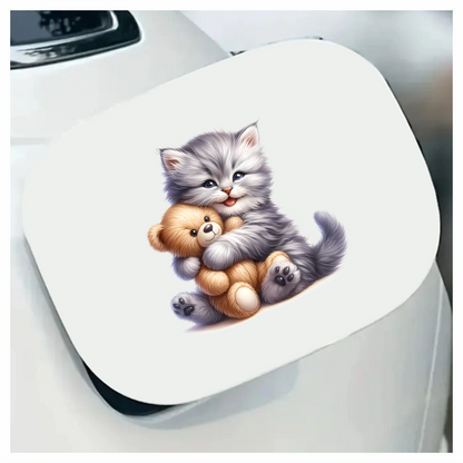 Grey Kitten Hugging Teddy Bear Vinyl Sticker Decal