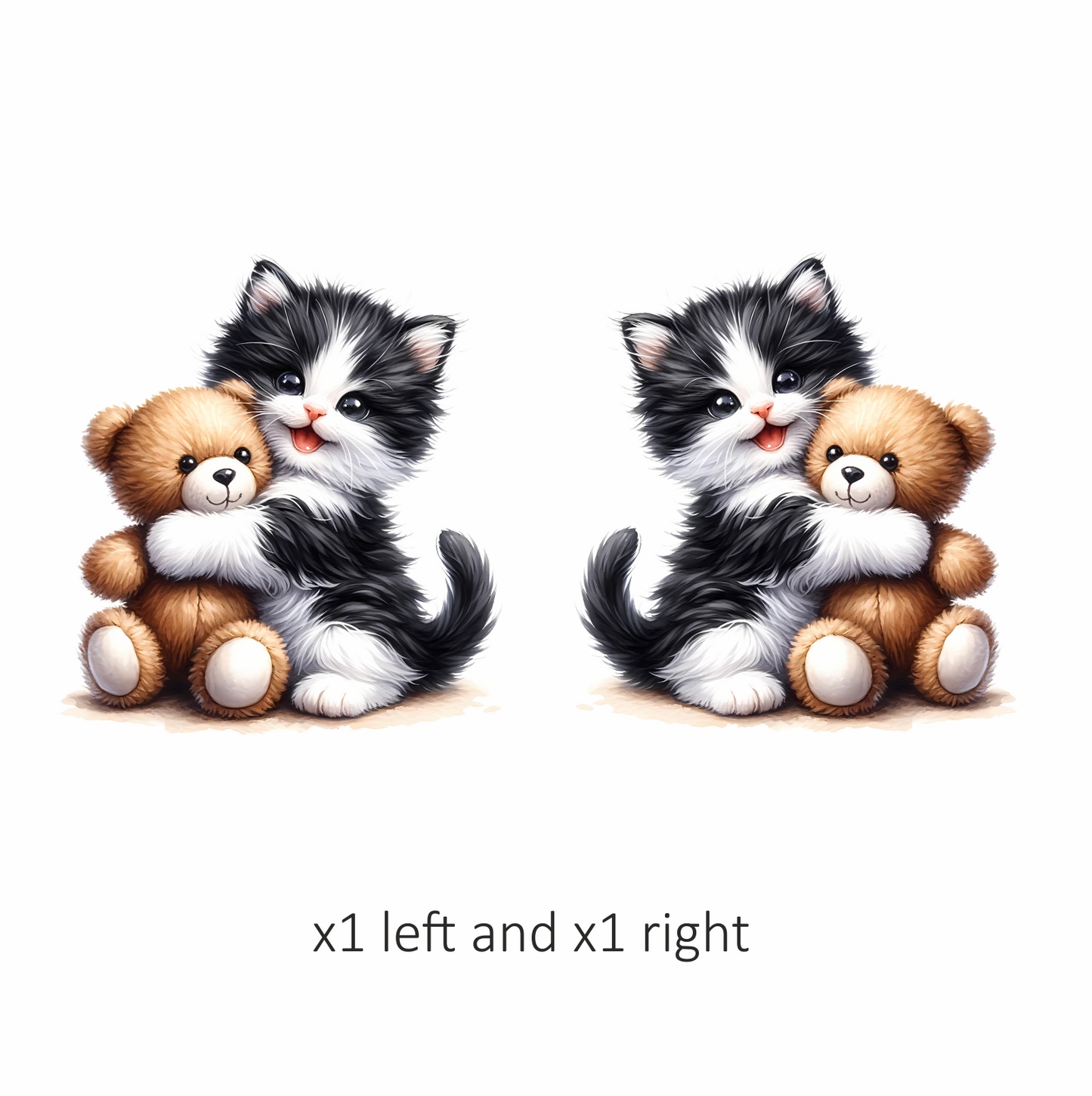 Black White Kitten Hugging Brown Teddy Vinyl Sticker Decal