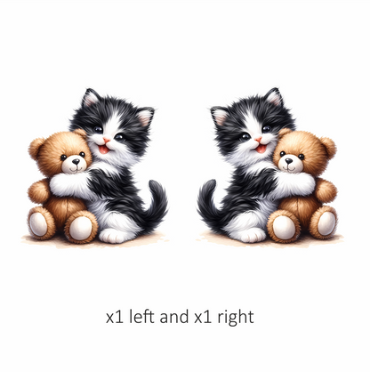 Black White Kitten Hugging Brown Teddy Vinyl Sticker Decal