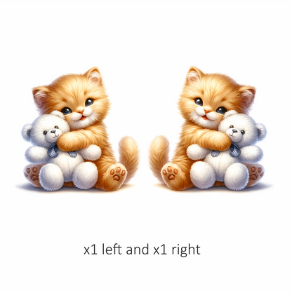 Orange Kitten Hugging White Teddy Vinyl Sticker Decal