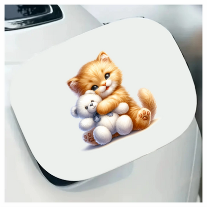 Orange Kitten Hugging White Teddy Vinyl Sticker Decal