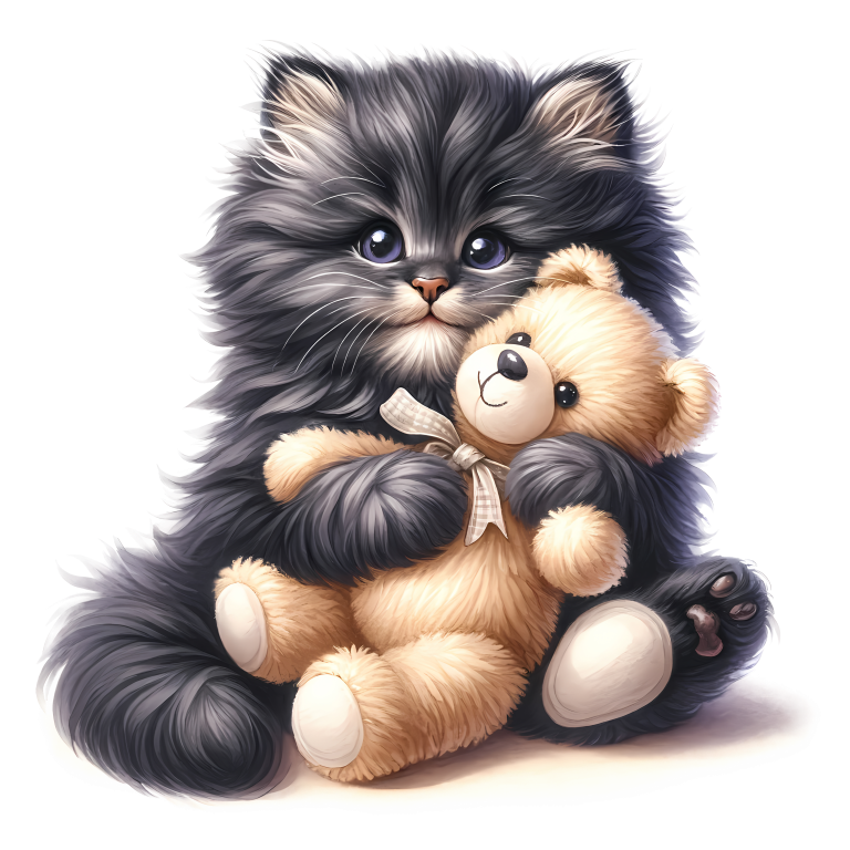Black Kitten Hugging Teddy Bear Vinyl Sticker Decal