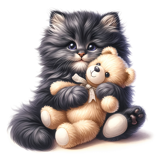 Black Kitten Hugging Teddy Bear Vinyl Sticker Decal