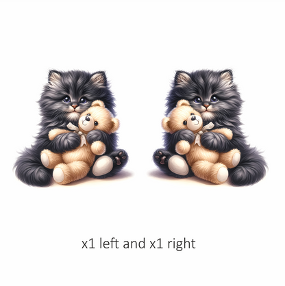 Black Kitten Hugging Teddy Bear Vinyl Sticker Decal
