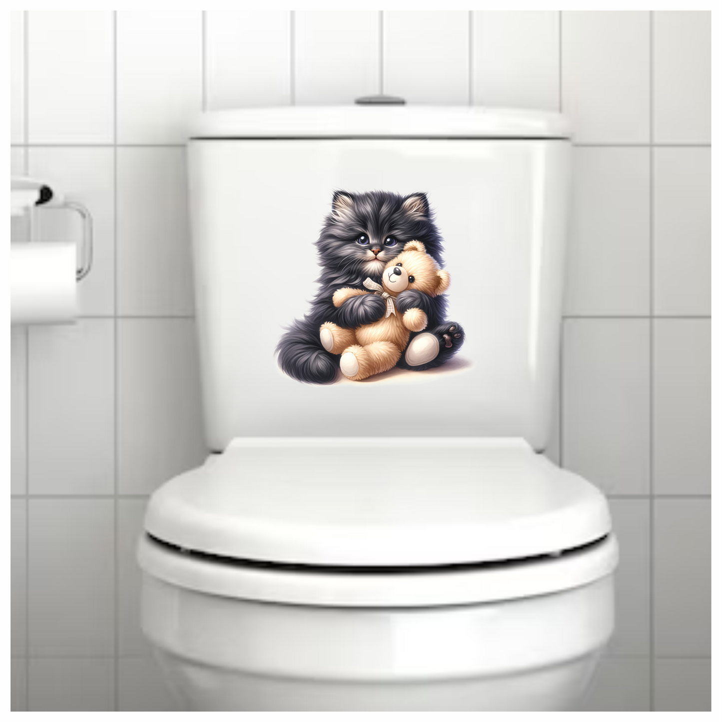 Black Kitten Hugging Teddy Bear Vinyl Sticker Decal