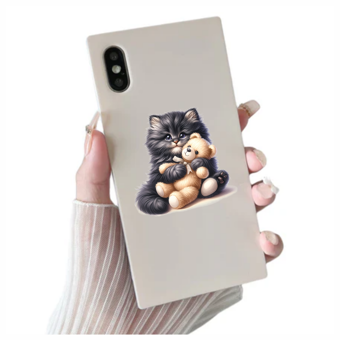 Black Kitten Hugging Teddy Bear Vinyl Sticker Decal