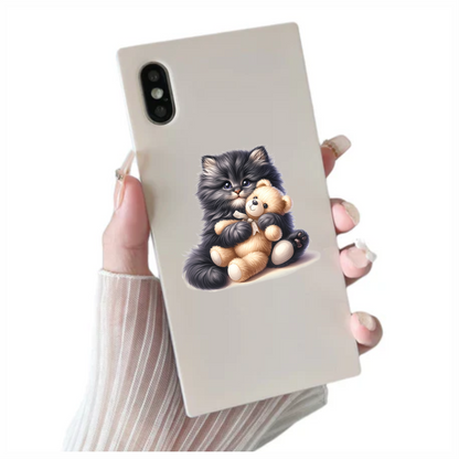 Black Kitten Hugging Teddy Bear Vinyl Sticker Decal