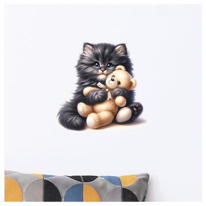 Black Kitten Hugging Teddy Bear Vinyl Sticker Decal