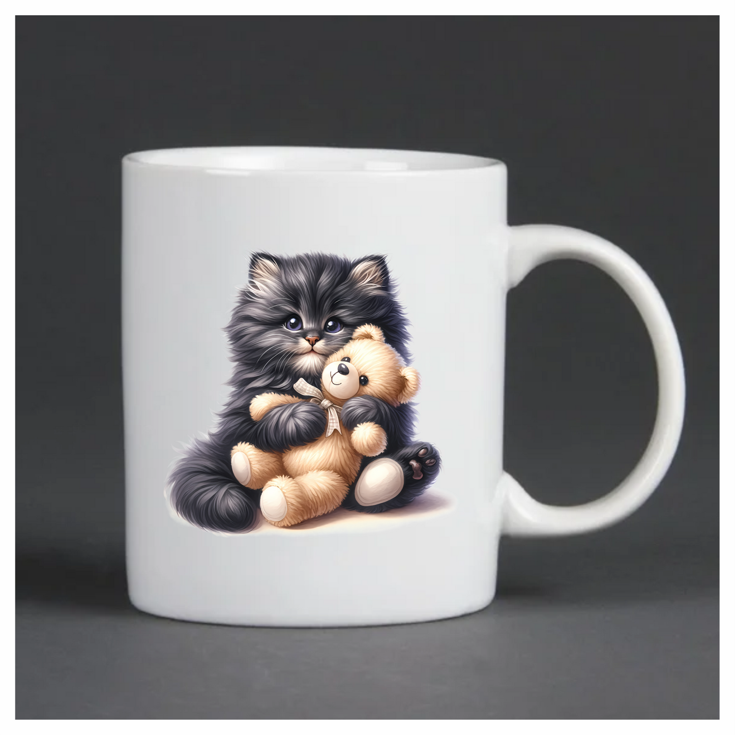 Black Kitten Hugging Teddy Bear Vinyl Sticker Decal