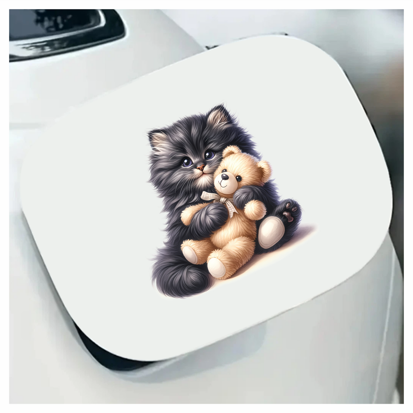 Black Kitten Hugging Teddy Bear Vinyl Sticker Decal