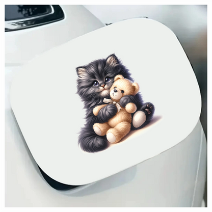 Black Kitten Hugging Teddy Bear Vinyl Sticker Decal